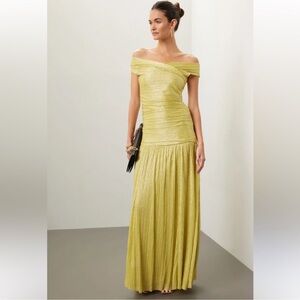 Sabina Musayev Off-Shoulder Shimmer Dress in Chartreuse
